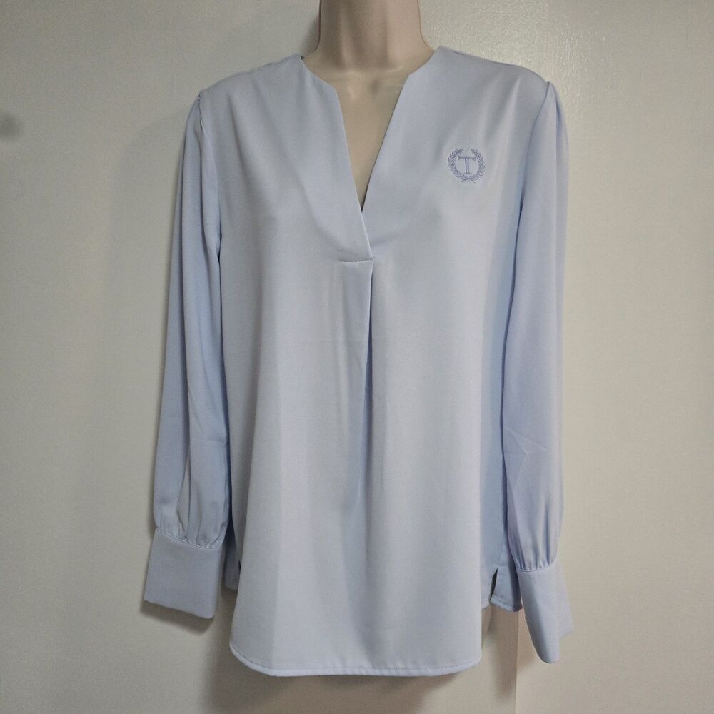 Brooks Brothers Women’s‎ Size M Blue Long Sleeve Pullover Blouse V-neck Monogram